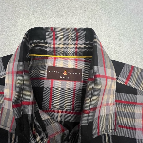 [M]Robert Talbott Classic Men's Plaid Button Down Shirt Black/Red/Gray Cotton - Picture 6 of 11
